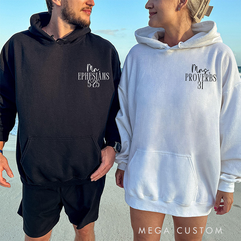 Personalized Christian Bible Verse Couple Classic Hoodies with Custom Name Proverbs 31 EPHESIANS 5:25 Couple Matching Sweatshirt Religious Gift Valentine Day Gift