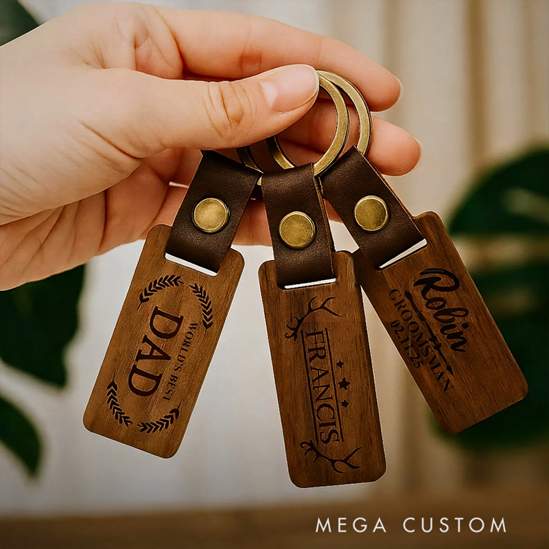 Personalised Wooden Keychain  Valentine's Day Gift for couple keychain Bar Round Wood Keys Ring Wood Handmade Gift for Boyfriend Dad Boyfriend Keychain Anniversary