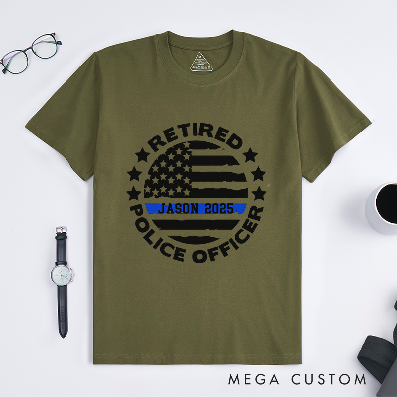 Personalized Retired Police Officer Thin Blue Line Badge Design Gift for Police Officer T-Shirt