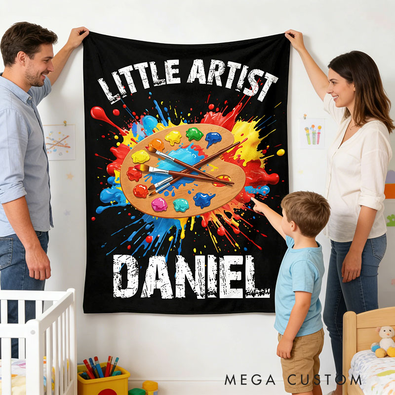 Personalized Palette and Brushes Splatter Paint Soft Throw Blanket with Name and Title Home Decor Birthday Gift for Painting Lover Kids