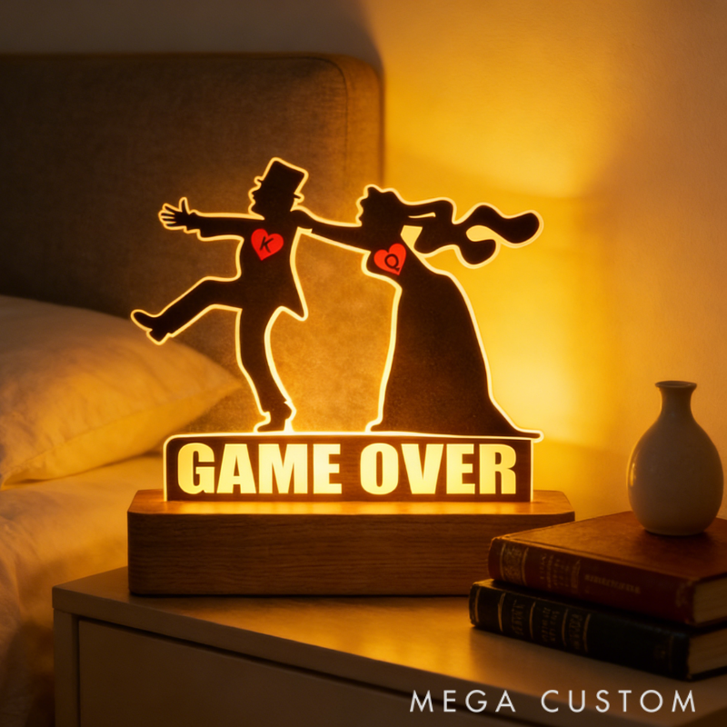 Personalized Game Over Wedding Night Light Fun Themed Bedroom Decor Anniversary Gift for Couples