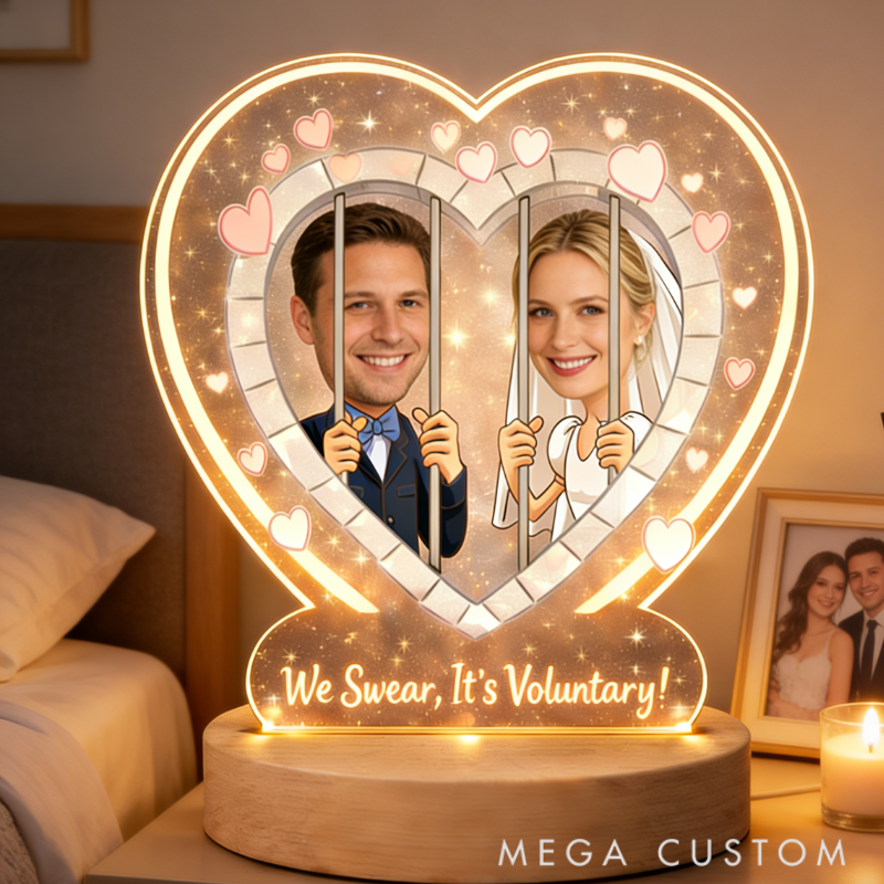 Personalized 'We Swear It's Voluntary' Funny Wedding Night Light - Bedroom Anniversary Gift for Couples