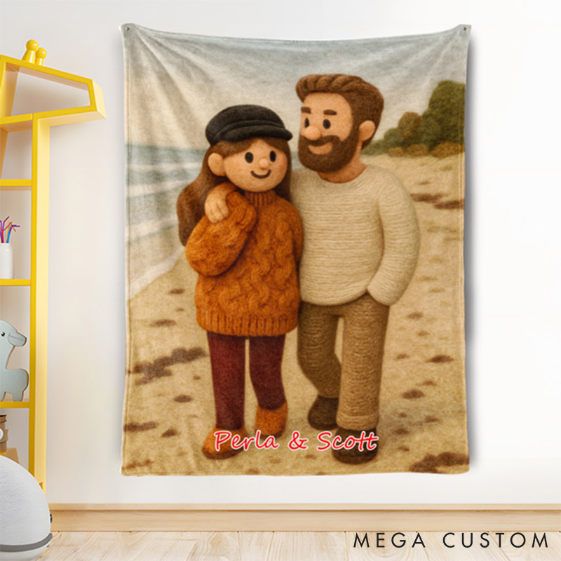  Personalized 3d Effect Wool Felt Style Blanket With Photo and Name Custom Cartoon Blanket for Couple Valentine's Gift for Couples