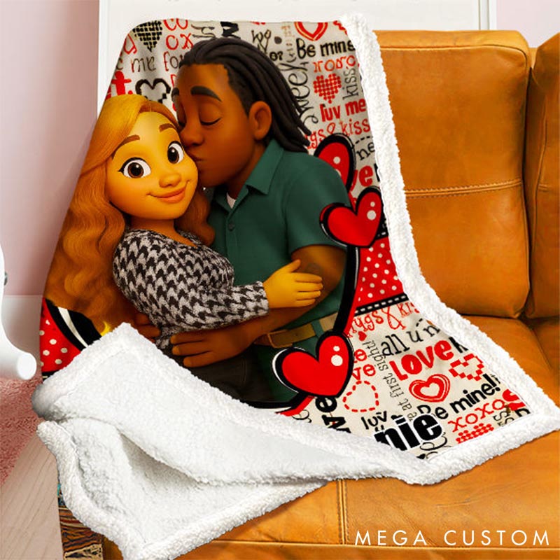 Personalized Heart Blankets Custom Couple Face and Name Blanket Valentines Blankets Gift for Couples Boyfriend Girlfriend Gift