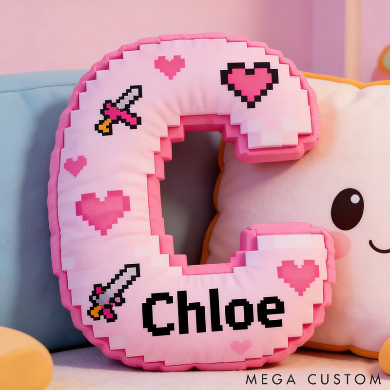 Personalized Game Heart Pixels Letter Pillow with Name Perfect Gift for Gamers and Kids for Valentine's Day Anniversary Confession birthday