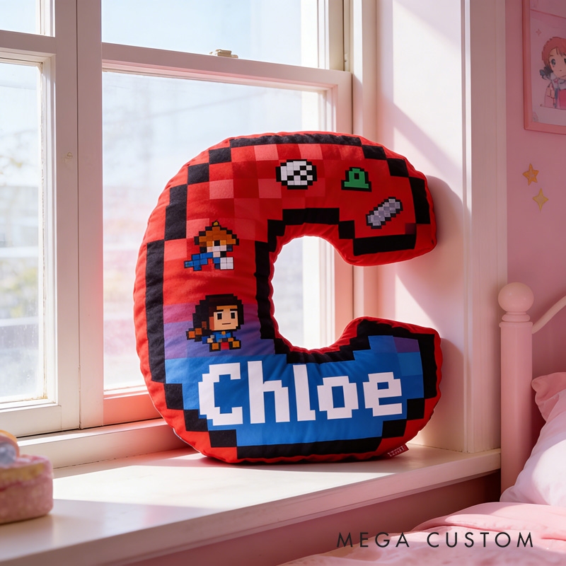 Personalized Game Pixels Letter Pillow with Your Name Perfect Gift for Gamers and Kids for Birthday Christmas Party Holiday