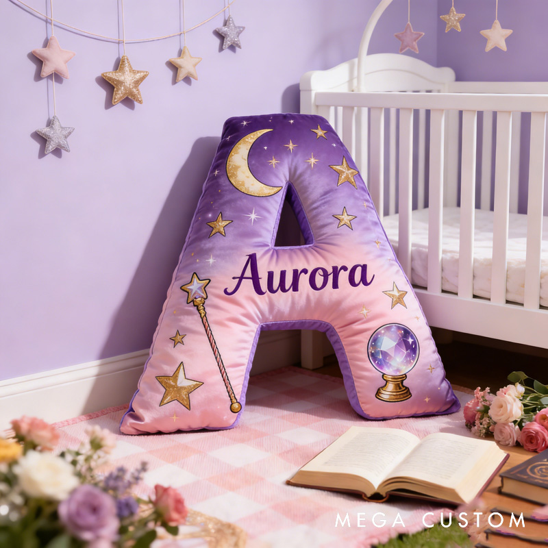 Personalized Cartoon Magic Letter Pillow with Name Soft Stuffed Toy for Kids Unique Decorative Cushion for Girls' Room