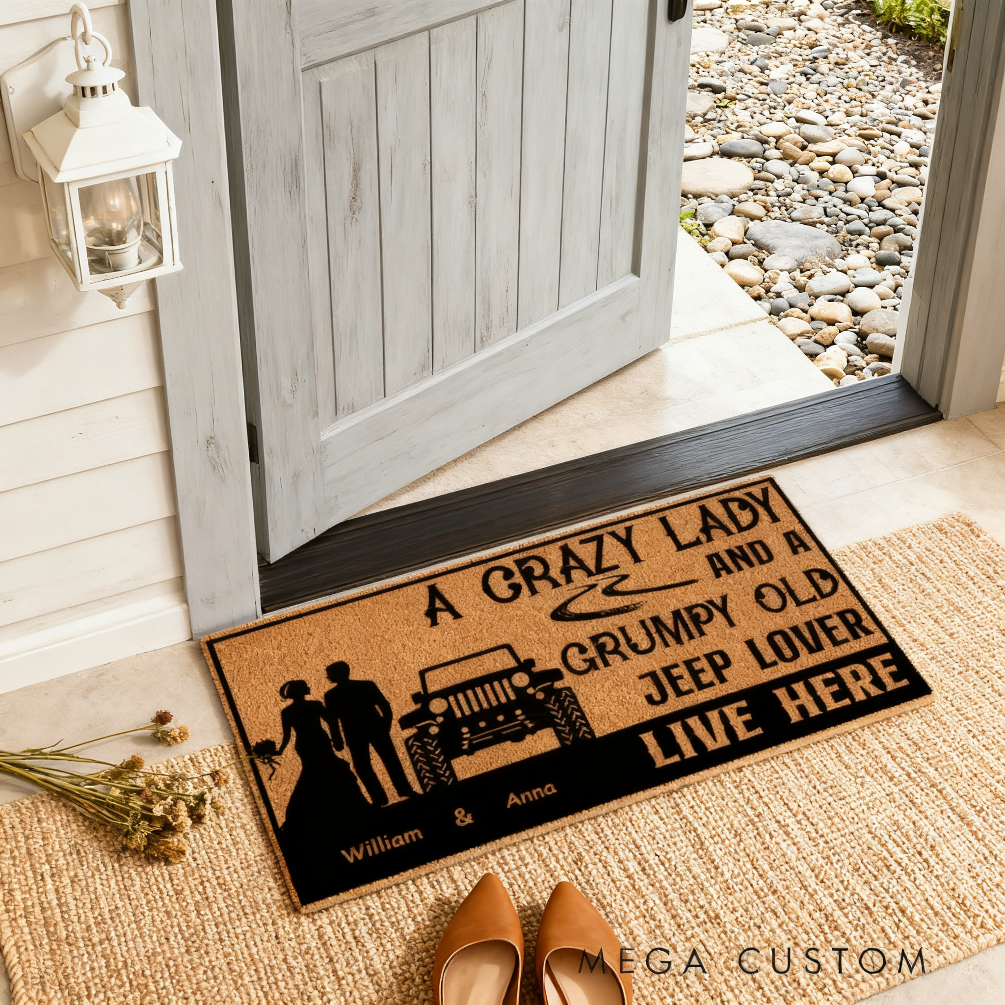 Personalized Couple Jeep Lover Doormat Custom Name Funny Entry Rug Car Enthusiast Welcome Mat Gift For Valentine Family And Offroad Fans