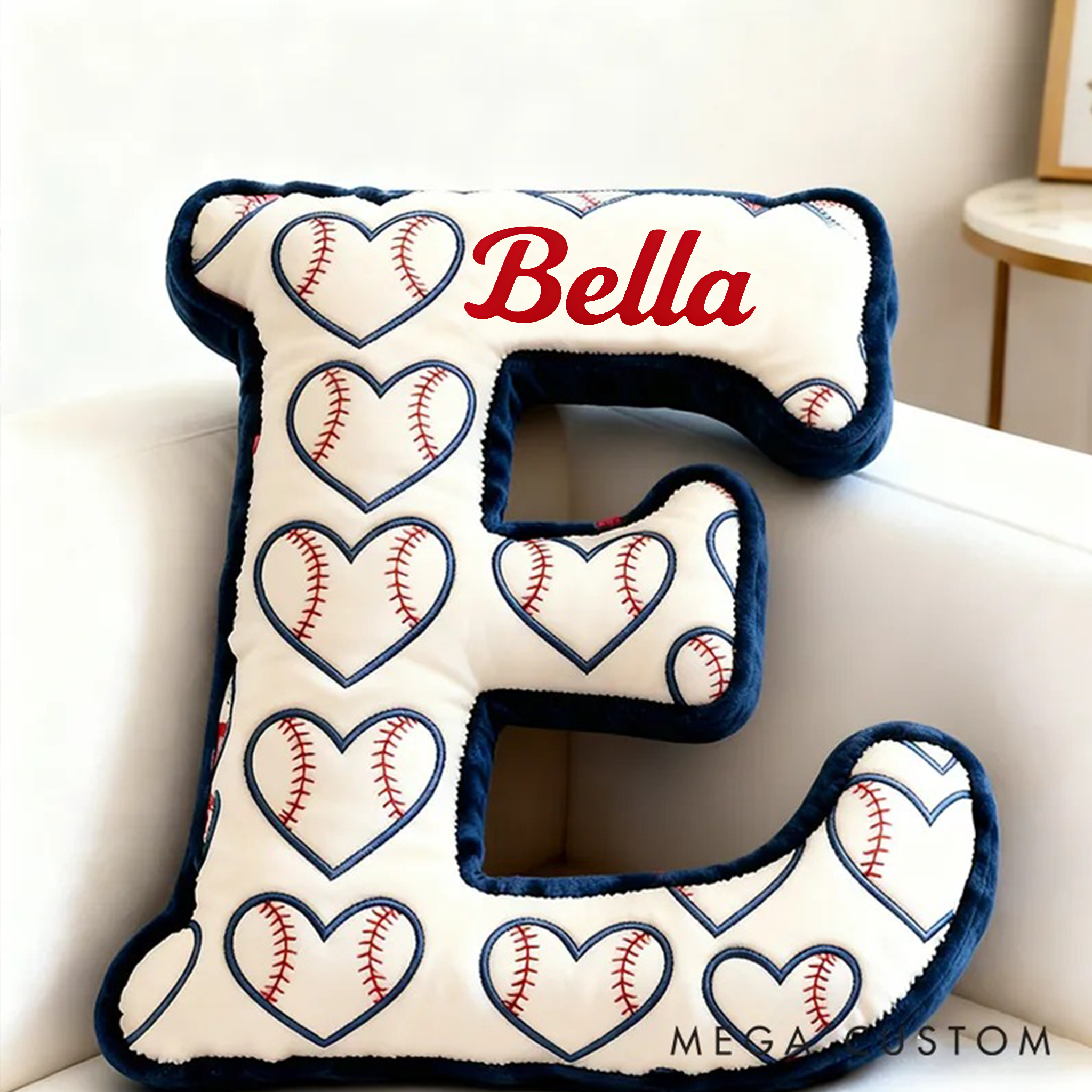 Personalized Heart Pattern Baseball Pillow with Name for Sports Enthusiasts