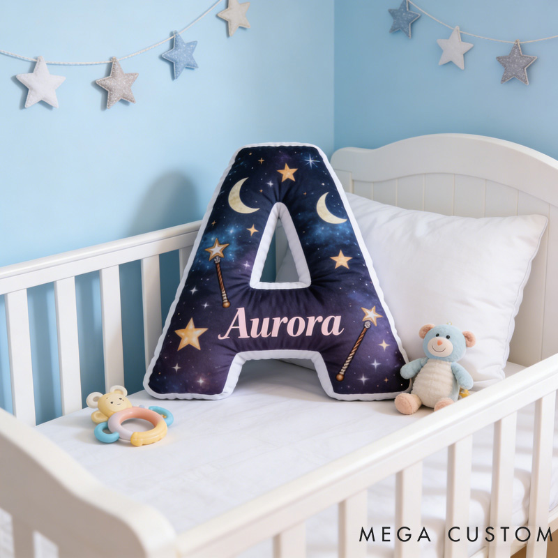 Personalized Cartoon Moon Star Magic Letter Pillow with Your Name Soft Stuffed Toy for Kids Unique Decorative Cushion for Room