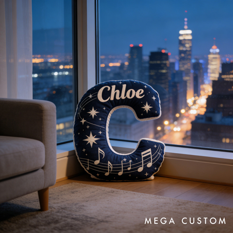 Personalized Starry Sky Sheet Music Letter Pillow with Name Soft Stuffed Toy for Kids Music Lovers Unique Decorative Cushion for Kids' Room