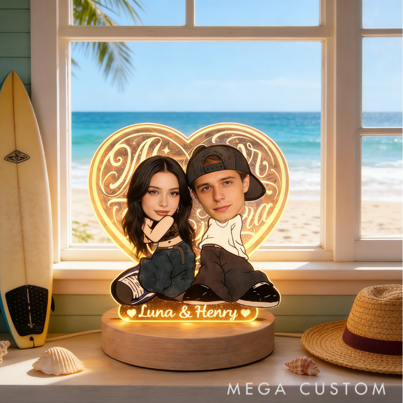 Personalized Y2K Heart Shaped Night Light - Love Glow Bedroom Decor Anniversary Gift for Couples