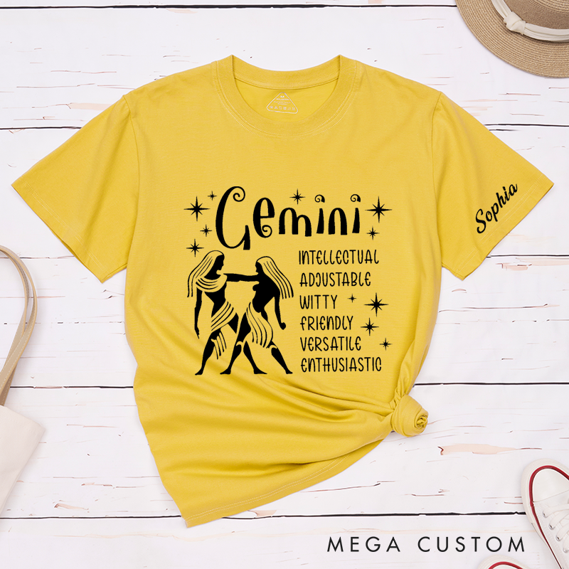 Personalized Sagittarius Zodiac T-Shirt Custom Name Astrology Star Sign Gift Unique Traits Independent Generous Caring Honest Tee