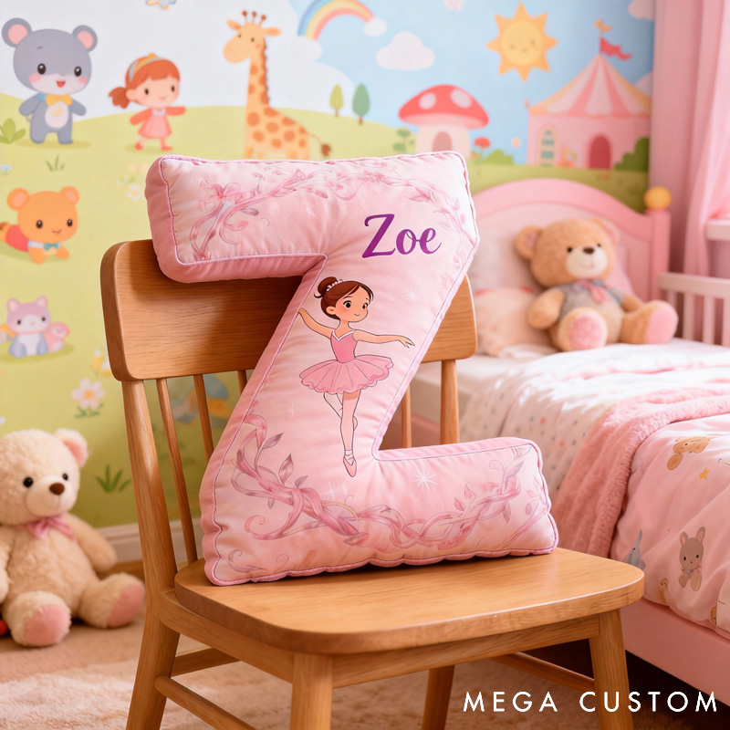 Personalized Ballet Dancers Pink Cartoon Letter Pillow with Name Soft Stuffed Toy for Kids and Lover Unique Decorative Cushion for Girls' Room for Valentine's Day Anniversary birthday