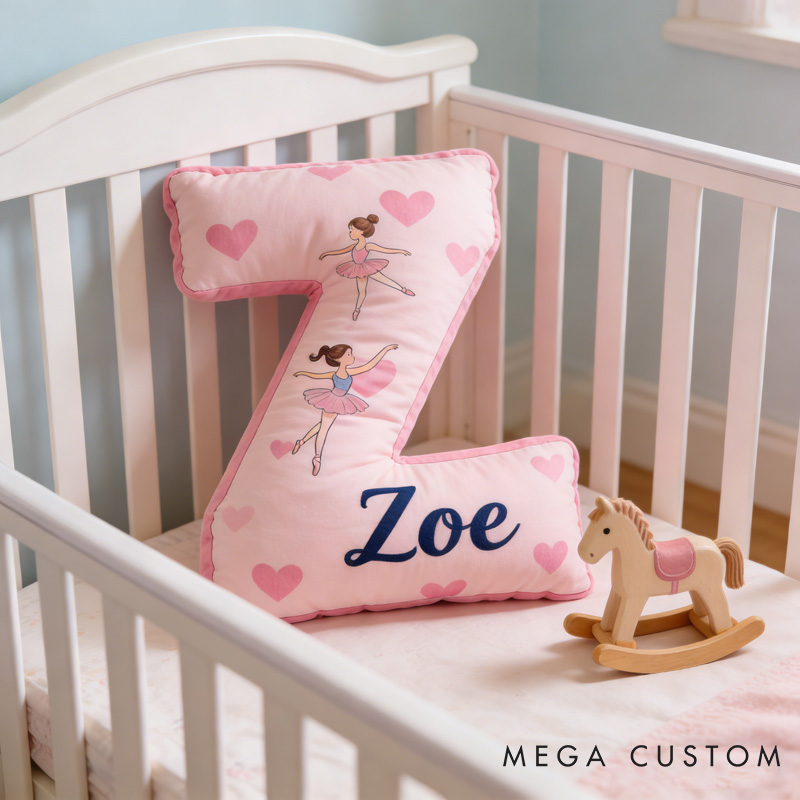 Personalized Heart Ballet Dancers Cartoon Letter Pillow with Name Soft Stuffed Toy for Kids and Lover Unique Decorative Cushion for Girls' Room for Valentine's Day Anniversary birthday