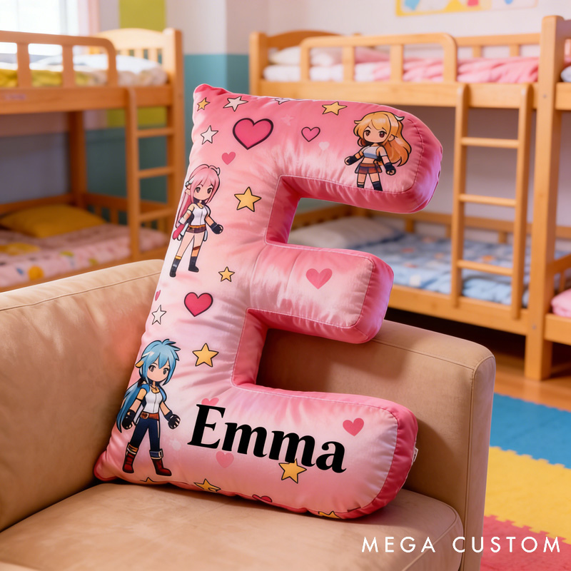 Personalized Heart Anime Letter Pillow with Name Perfect Gift for Anime Lovers Gamers and Kids for Valentine's Day Anniversary birthday