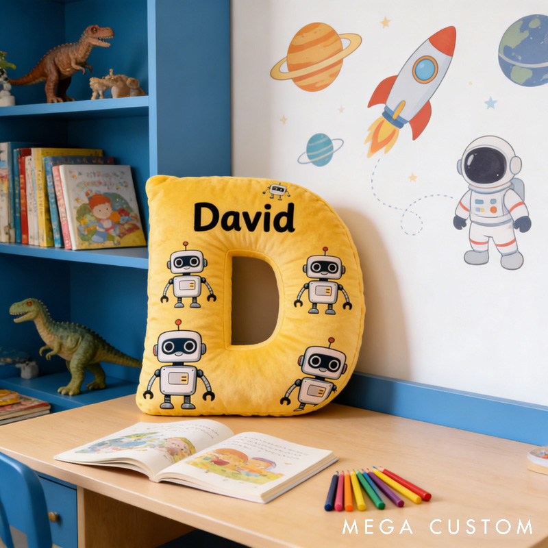 Personalized Robot Games Letter Pillow with Name Perfect Gift for Gamers and Kids for Birthday Party Holiday