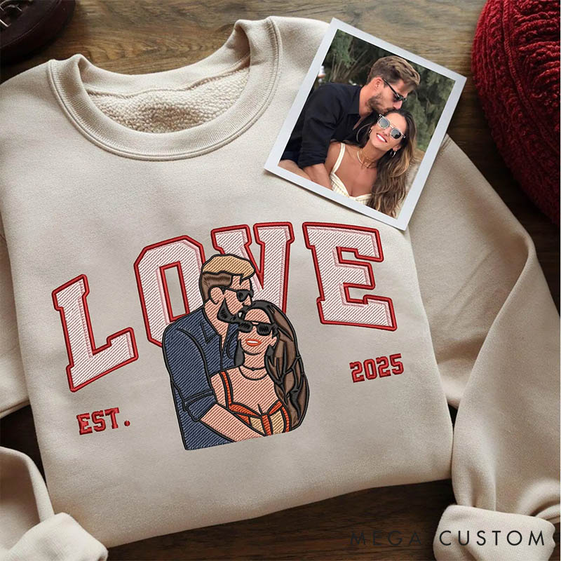 Personalized Couple Embroidered Photo Portrait Matching Sweatshirts Custom Couple Hoodies with Any Text Valentine's Day Gift Anniversary Gift