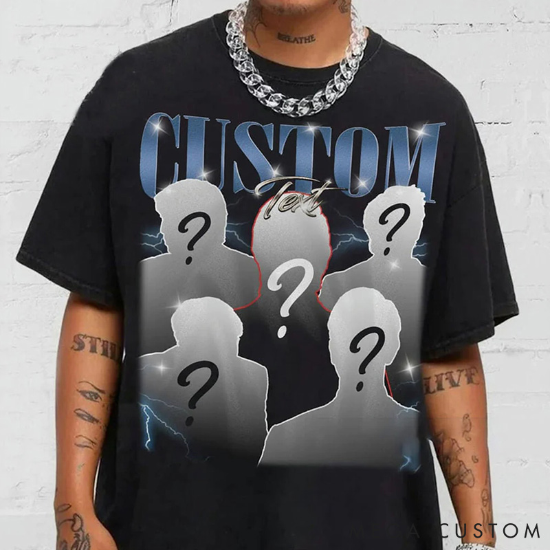 Personalized Girlfriend Bootleg Style Classic T-Shirt Custom Text Boyfriend Photo Tee Couple Face Rap Style Shirt Valentine's Day Gift for Him Her