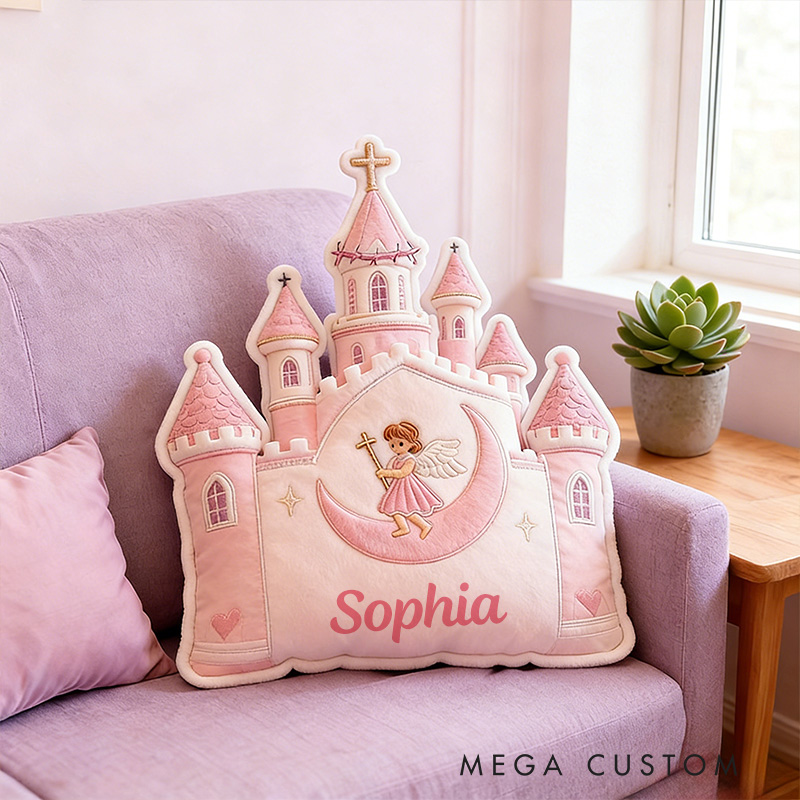 Personalized Littel Angel Moon Pillow with Custom Name Home Decor Graphic 3D Print Pillow Religious Faith Gift for Girls