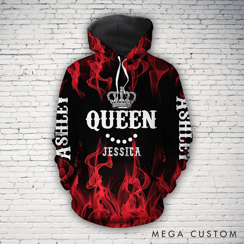 Personalized King And Queen Matching 3D Hoodie For Couple Custom Name All Over Print Hoodie Valentine Gift Couple 
