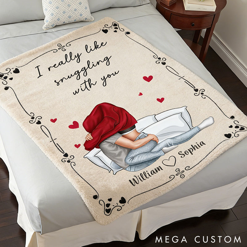 Personalized Snuggling Couple Blanket Custom Couple Valentine's Throw Blanket I Really Like Snuggling With You Couple Gift