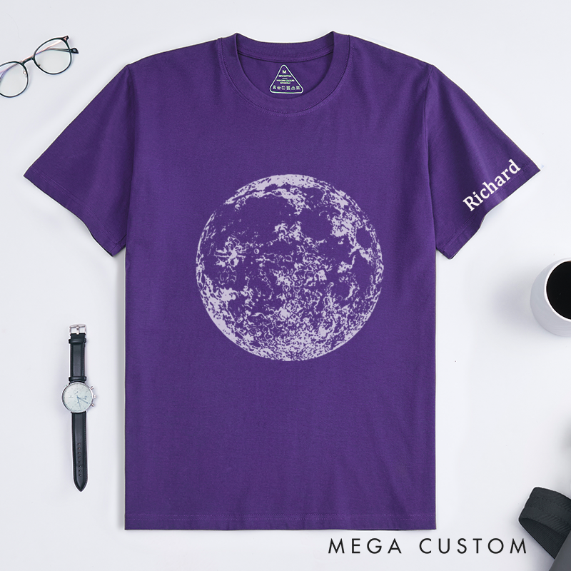 Personalized Moon Print Classic T-Shirts Custom Name 2025 Unisex Tee Unique Celestial Gift for Space Lover Birthday Present Anniversary Shirt