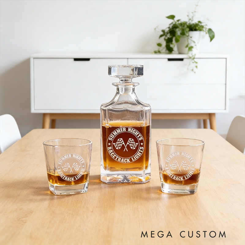Personalized Racing Gifts Whiskey Decanter Set with Engraved Text Custom Liquor Decanter for Car Lovers Birthday Anniversary