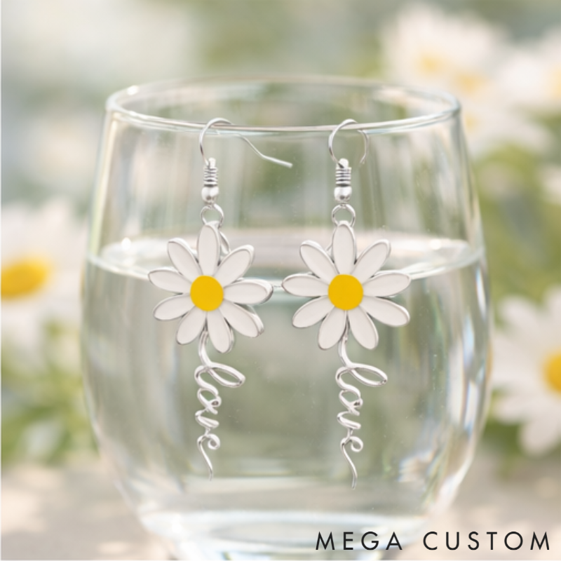 Personalized Dainty Daisy Letter Stud Earrings Custom Name Holiday Gift for Her