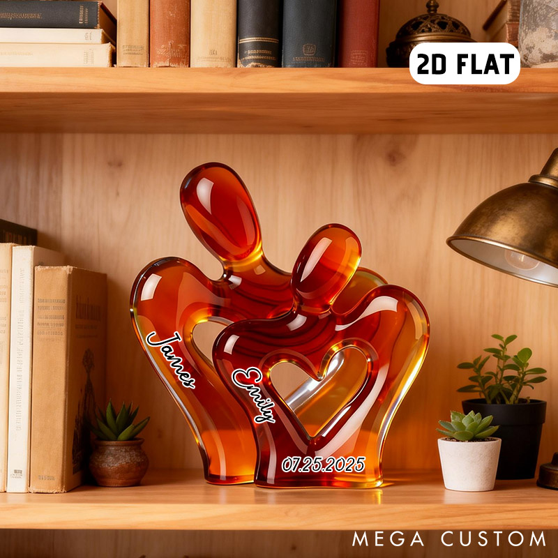 Personalized Heart-Shaped Couple 2D Flat Acrylic Plaque Elegant Love Keepsake Figurine Couple Hug Valentines Gift