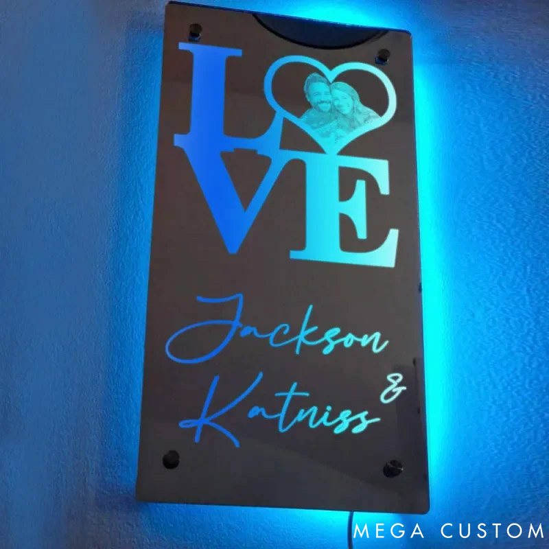 Personalized Couple Photo LOVE with Name Seductive Mirror LED Light Custom Couple Portrait Mirror Light Anniversary Valentines Day Gift for Him Her