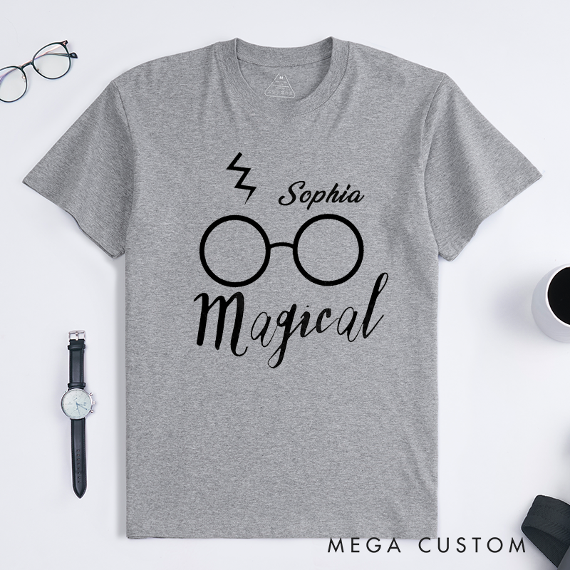 Personalized Magical Glasses T-Shirt Custom Name Gift Unisex Classic Tee Unique Lightning Print Present for Birthday