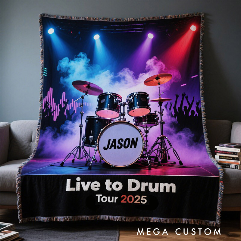 Personalized Live to Drum Soft Throw Blanket with Text and Name Perfect for Drum Kit Lovers Music Enthusiasts Birthday Anniversary Performance Gifts