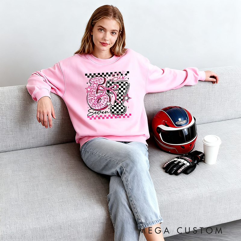 Personalized Racing Gifts Custom Number Sweatshirt with Pink Cheetah Checkerboard Design Retro Hoodie for Girls