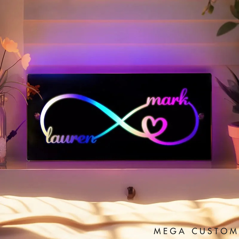 Personalized Couple Infinity Heart Mirror LED Light with Name Custom Couple Newlyweds Mirror Light Anniversary Gift Valentines Day Gift for Him Her