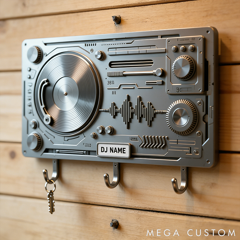 Personalized Metal Keychain Hook with DJ Motif Perfect Gift for Music Lovers