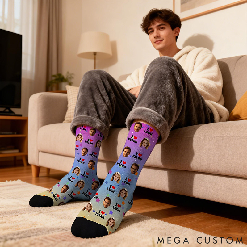 Personalized Couple 1-4 Face Photos Multicolor Socks Custom Girlfriend Boyfriend Portrait Socks Valentines Day Gift for Him Her Anniversary Gift