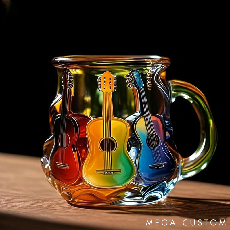 Personalized Colorful Guitar Music Art Mug Glass Cup Gifts for Music Lovers