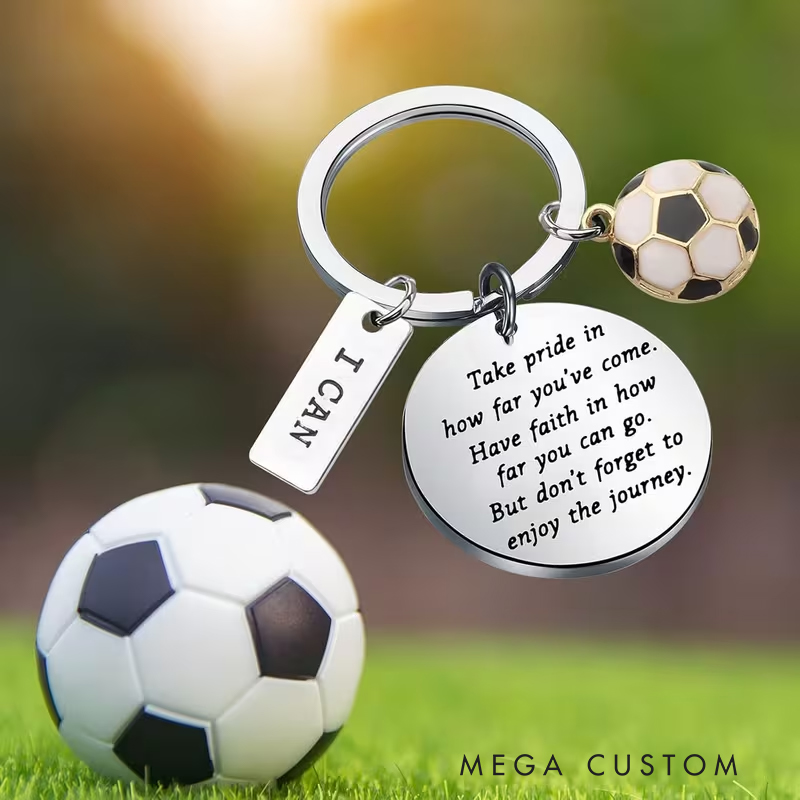 Personalized Stainless Steel Soccer Keychain Custom Engraved Text Perfect Gift for Soccer Fans