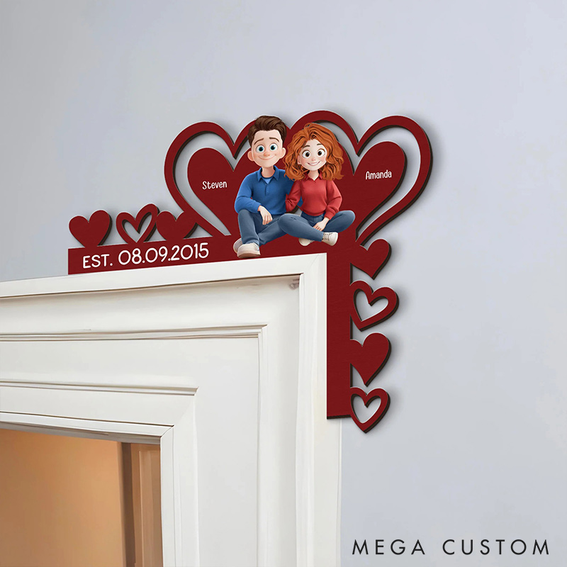 Personalized Couple Red Heart Door Corner Wood Sign Romantic Love Our Happy Corner Together Couple Home Decor Valentines Gift for Couple for Wife Husband