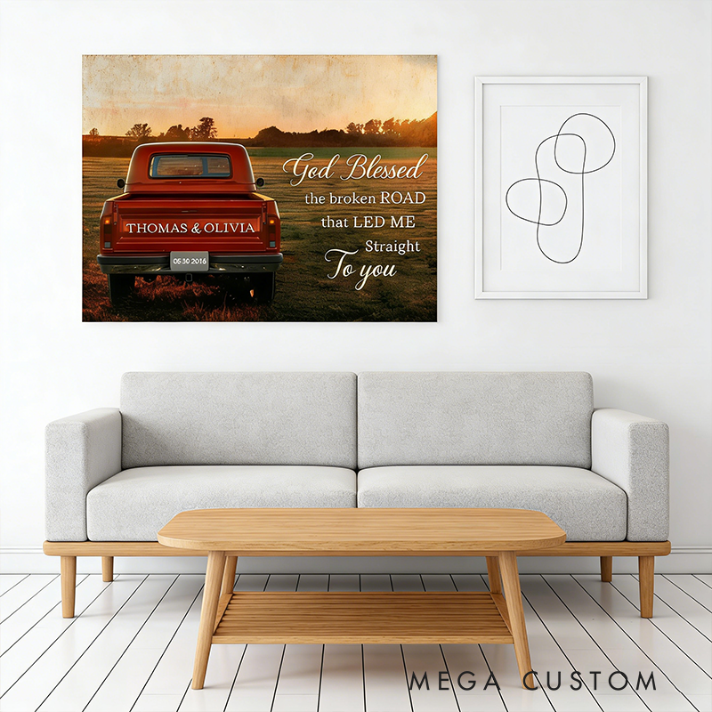 Personalized Couple Gifts Custom Vintage Truck Wall Art with Names Rustic Poster for Bedroom Living Room Home Decor