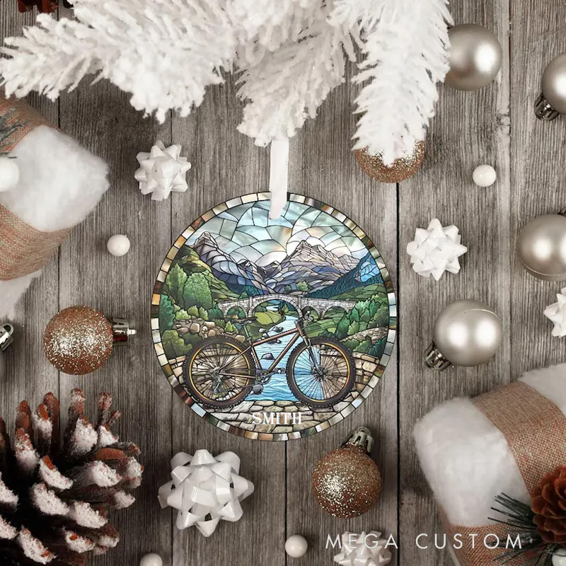 Personalized Stained Glass Mountain Bike Ornament Stained Glass Look Design Bike Lover Gift Real Glass Ornament