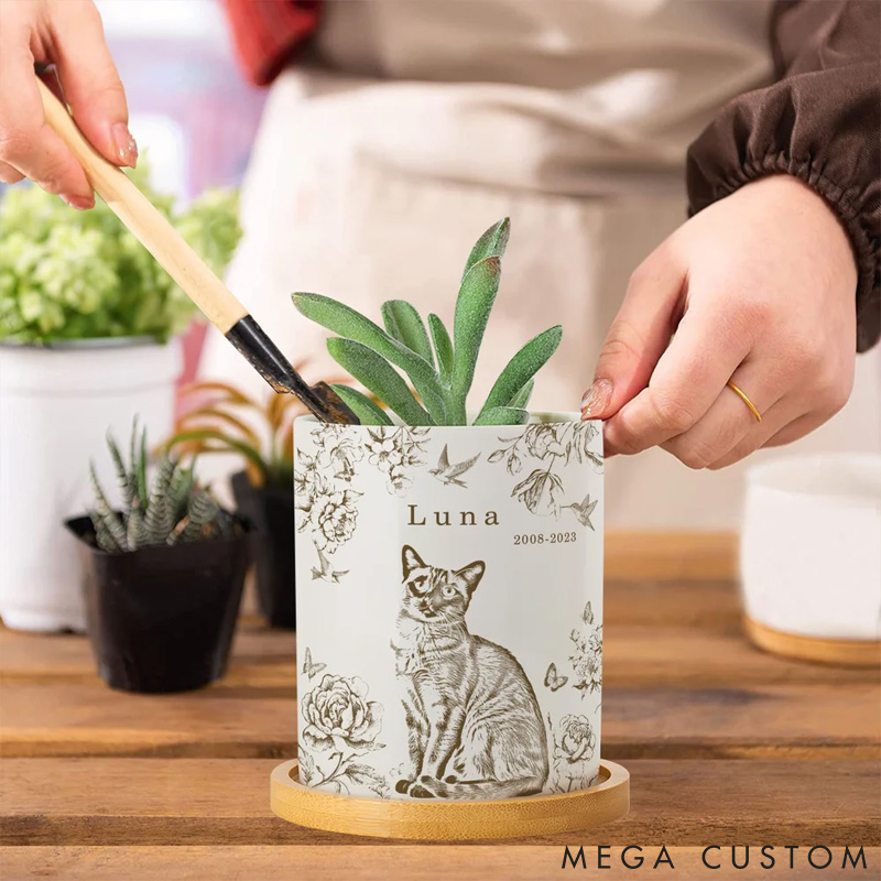 Personalized Pet Lover Flower Pet Photo Ceramic Planter Pot with Name Plant Pot