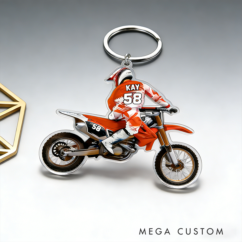 Personalized Motorcycle Gifts Custom Rider Keychain with Name and Number Motocross Key Ring for Biker Fans