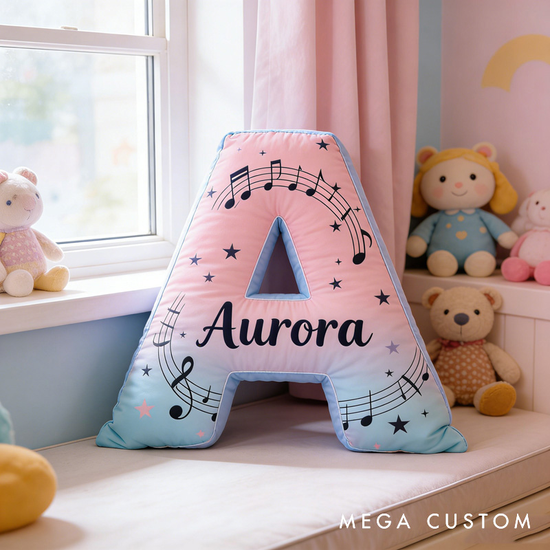 Personalized Gradient Color Sheet Music Letter Pillow with Name Soft Stuffed Toy for Kids Music Lovers Unique Decorative Cushion for Girls' Room