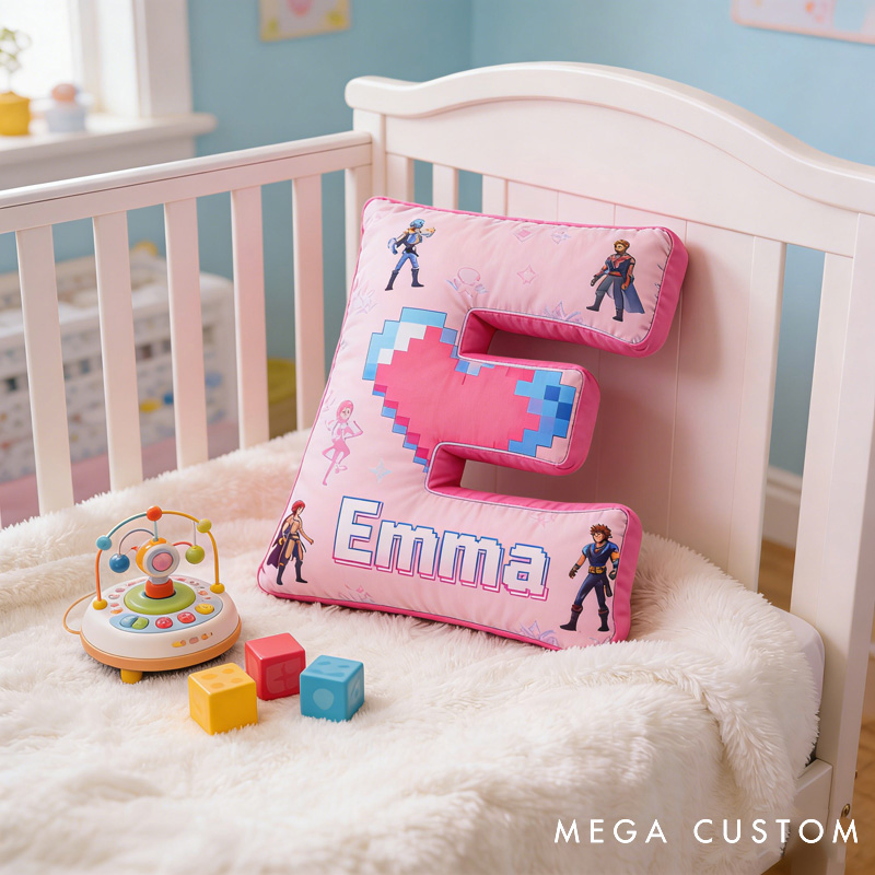 Personalized Heart Game Pixels Letter Pillow with Name Perfect Gift for Gamers and Kids for Valentine's Day Anniversary Confession Birthday