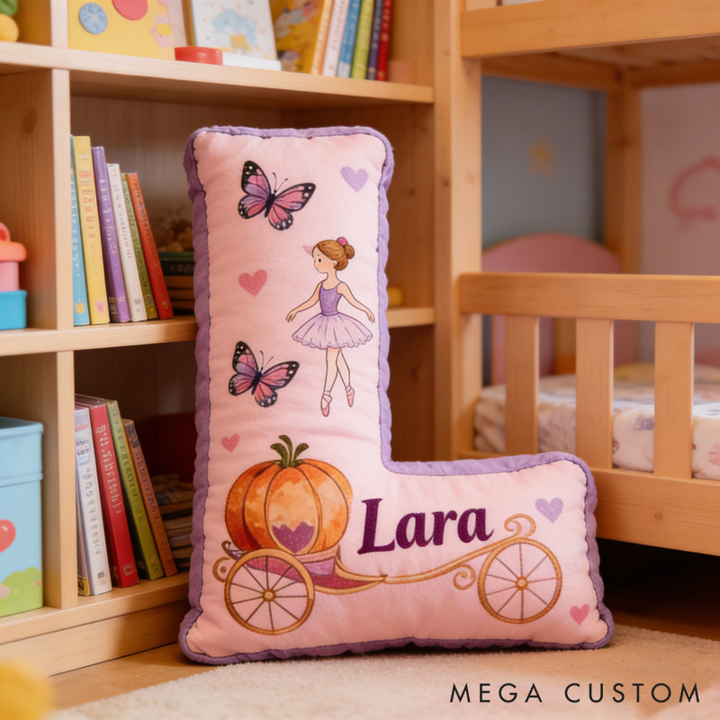 Personalized Ballet Dancers Pumpkin Carriage Cartoon Letter Pillow with Name Soft Stuffed Toy for Kids and Lover Unique Decorative Cushion for Girls' Room for Valentine's Day Anniversary Birthday