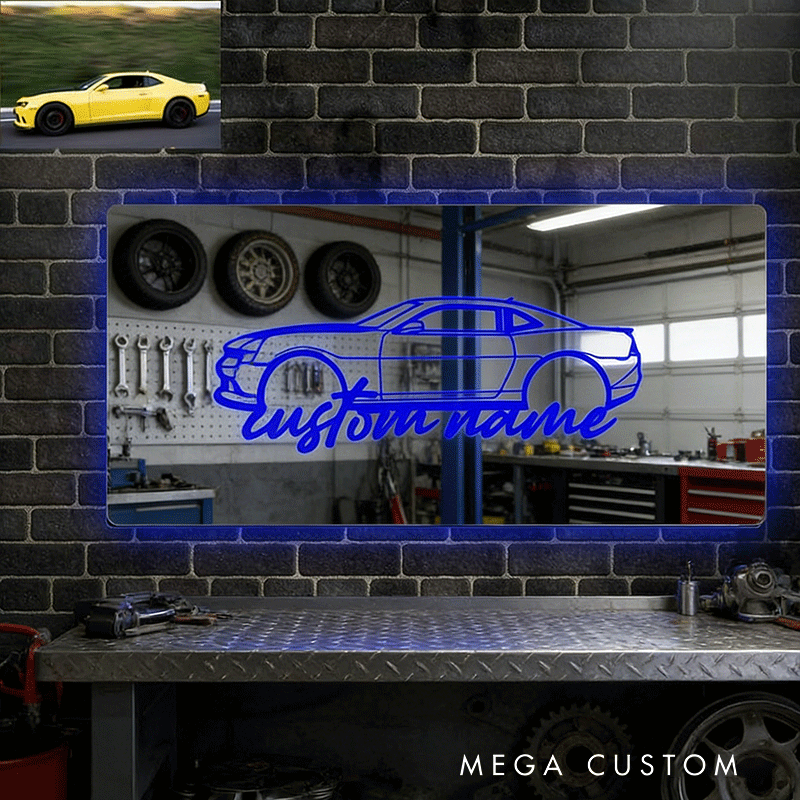 Personalized Car Mirror Light Custom Line Drawing Cool Gift for Racers and Car Lovers