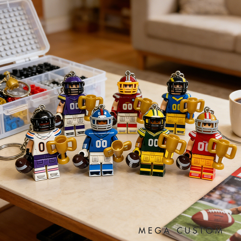 Personalized Football Player Style Keychains – Mini Trophy & Helmet Figure Key Rings