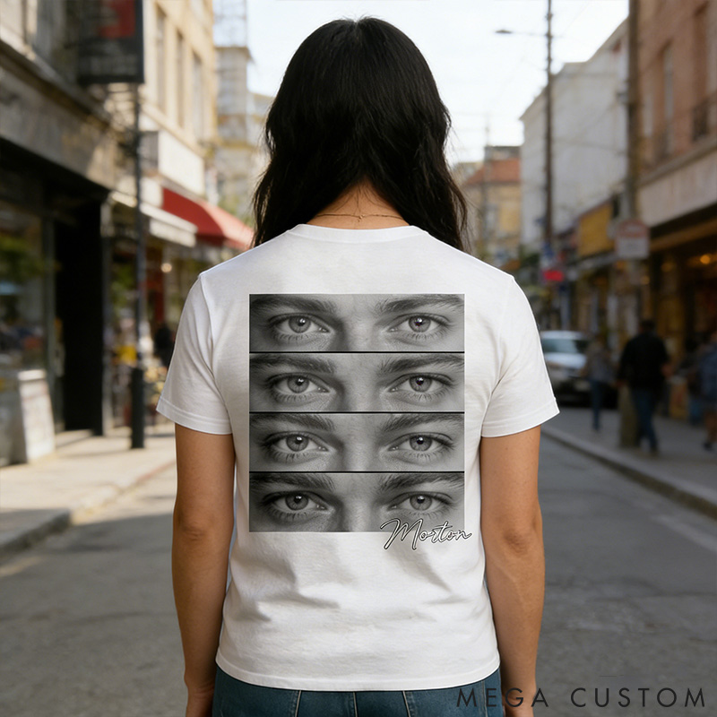 Personalized Couple Human Eyes Photo Classic T-Shirts Custom Girlfriend Boyfriend Eye Love You Shirts with Name Anniversary Gift Valentine's Day Gift